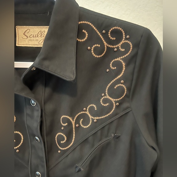 Scully embroidered pearl snap western long sleeve black womens shirt Small - Picture 4 of 14